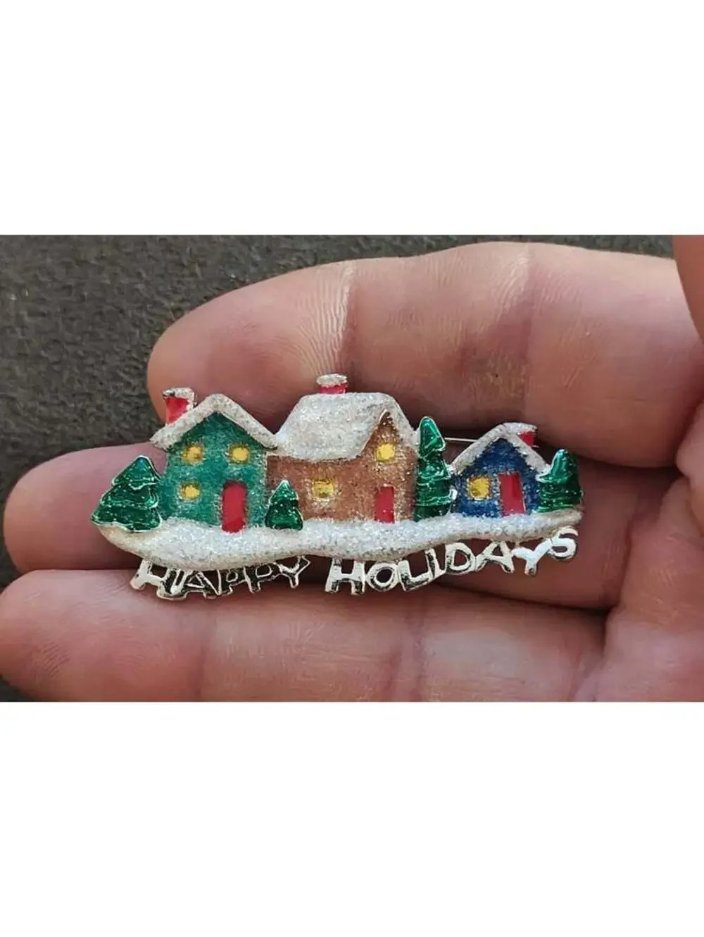 1980s Danecraft Happy Holidays Christmas Village Pin